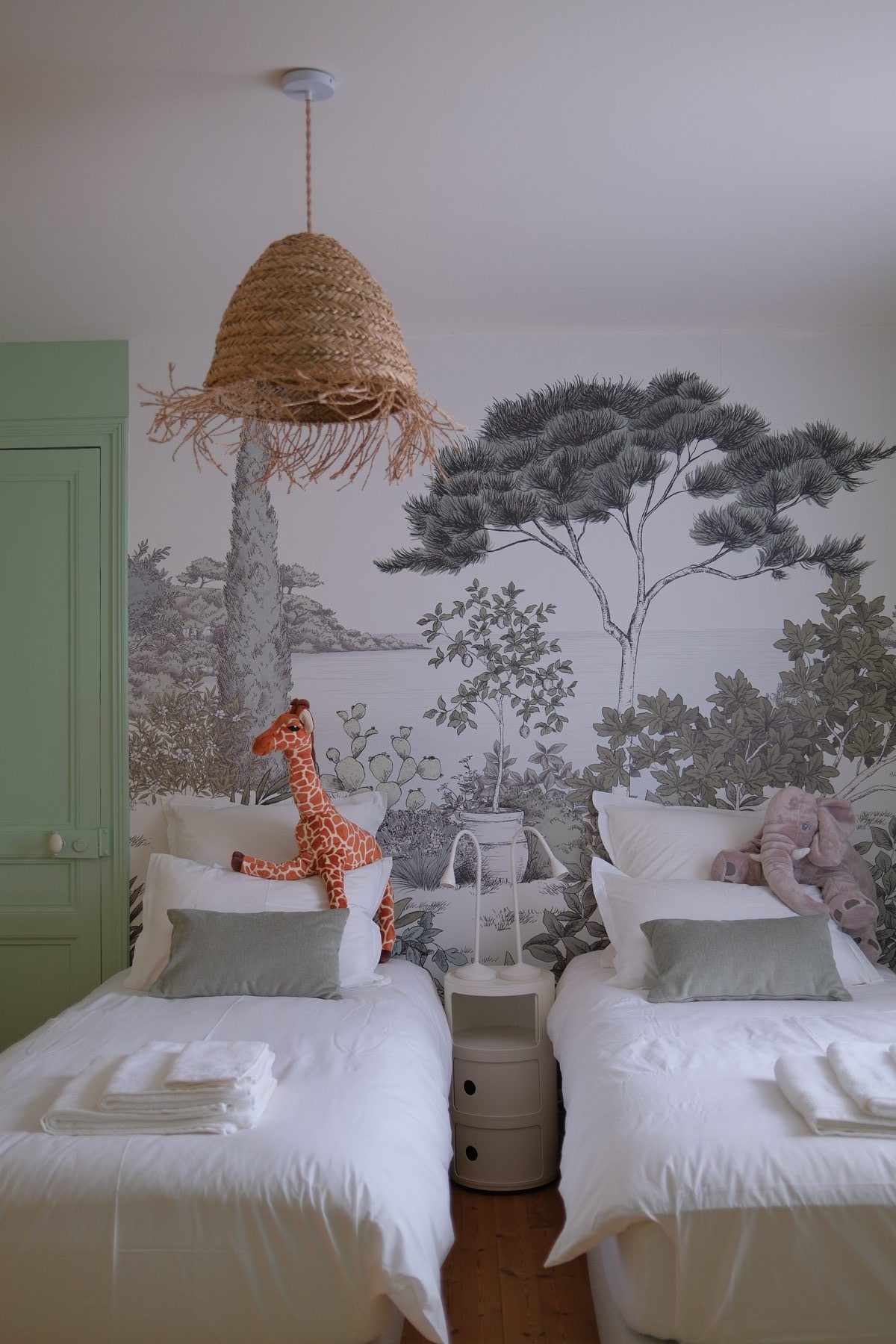 The Matcha bedroom and its mural