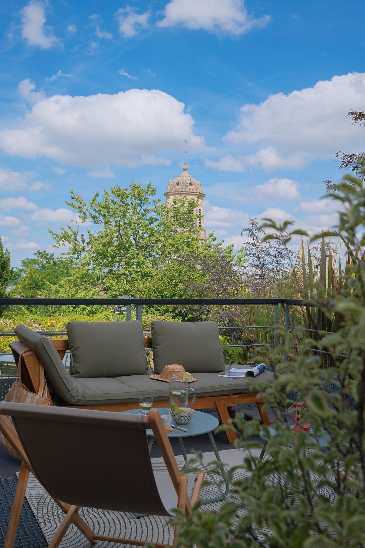 The paved terrace and the Saint-Léonard bell tower